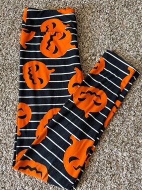 LuLaRoe Kids Leggings - Black & Orange Pumpkin Stripe